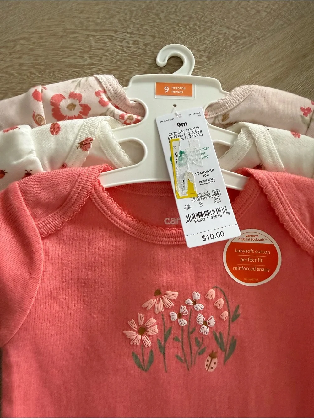 Carter's Coral Pink Floral Short-Sleeve One-Piece Bodysuit